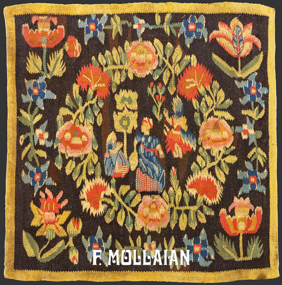 Antique Small Square shape Rollakan Swedish Handmade Textile n°:10685927